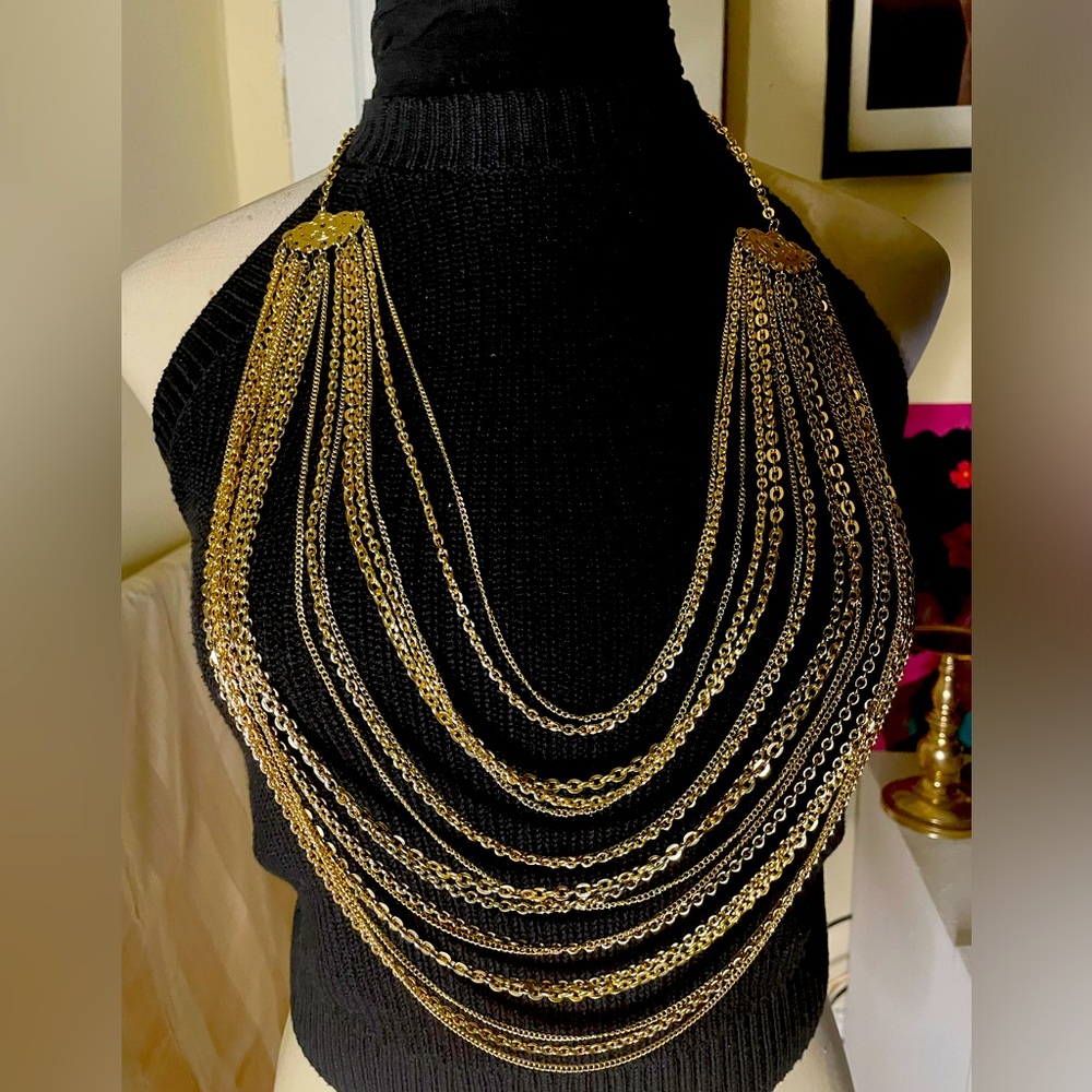 Gold tone multi-layer mixed chain Necklace